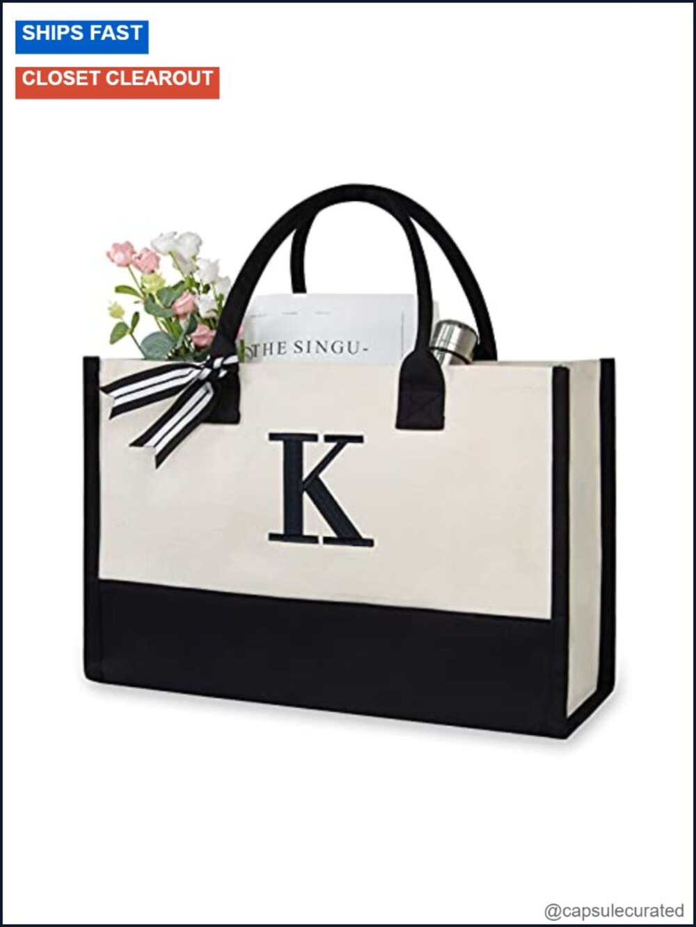 Personalized Initial Canvas Beach Tote Bag Monogrammed Gift